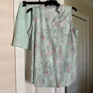 Chic Mint and Pink Patterned Women's Blouse with matching shorts